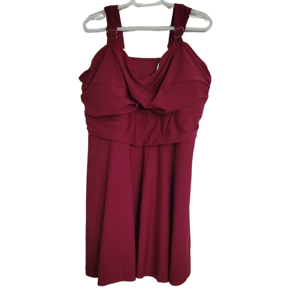 Aqua Eve Women's Swimsuit 26W Red And Black 2 Piece Tankini Shorts